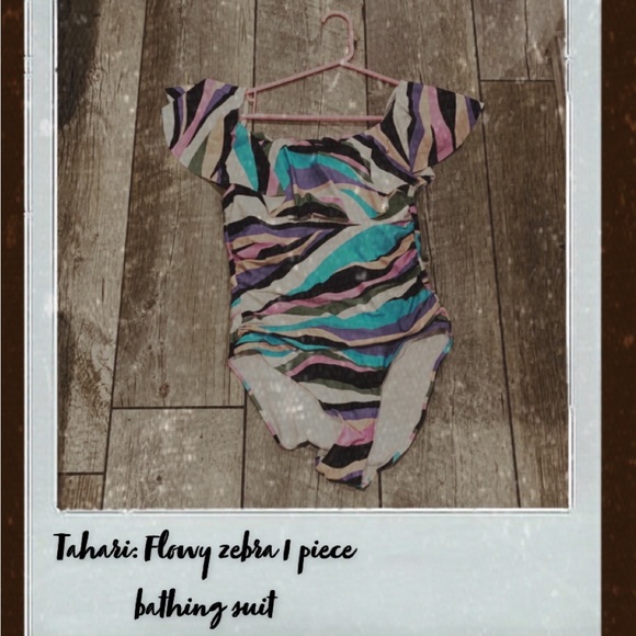 ✨Tahari Zebra 🦓 flowy off the shoulder one piece swimsuit!! ✨ - Picture 2 of 4